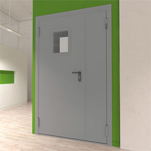 Дверь DoorHan/1350/2050/Техническая/двухств./остеклен./глад./глад./RAL7035/лев./угл. рама, DTO1/1350/2050/7035/L/N